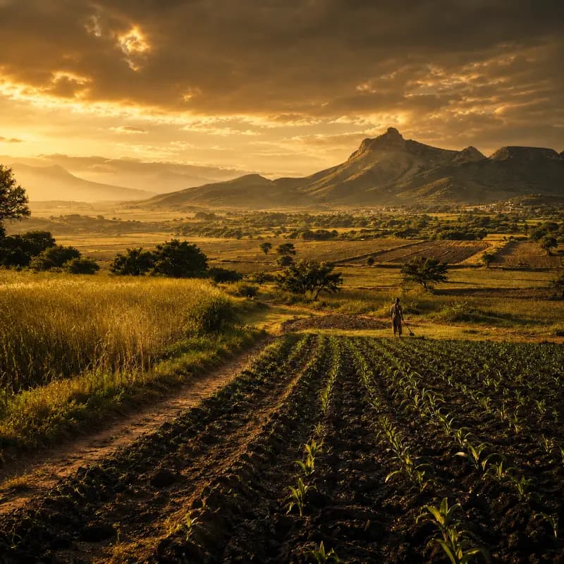 Terres cultivées s'étendant jusqu'aux montagnes